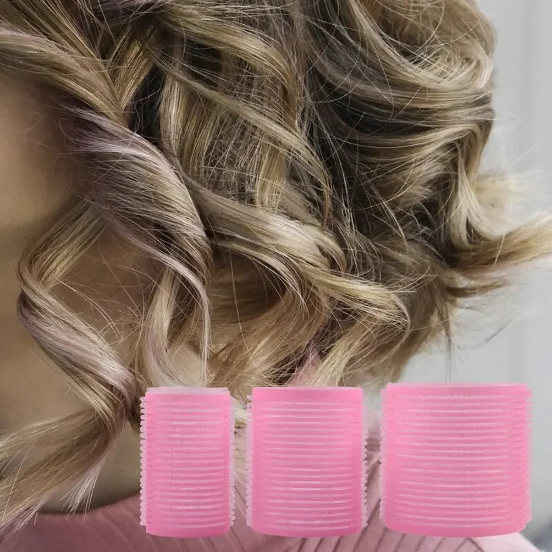 Hot Selling 9Pcs Pink Nylon Plastic Hair Rollers Set DIY Hairdressing Tools 3Sizes No Heat Self Grip Hair Roller Curlers