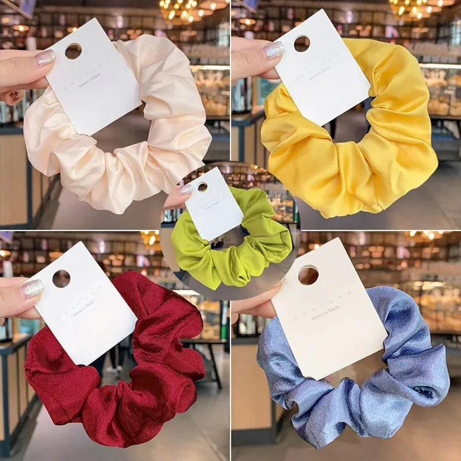 New French Satin Gauze Hair Bands Solid Color Gut Ponytail Marble Head Leather Hair Bands Hair Accessories