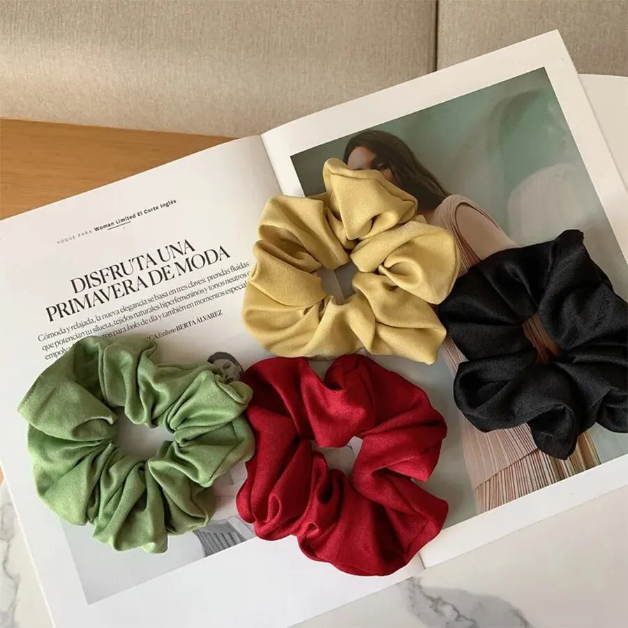 New French Satin Gauze Hair Bands Solid Color Gut Ponytail Marble Head Leather Hair Bands Hair Accessories