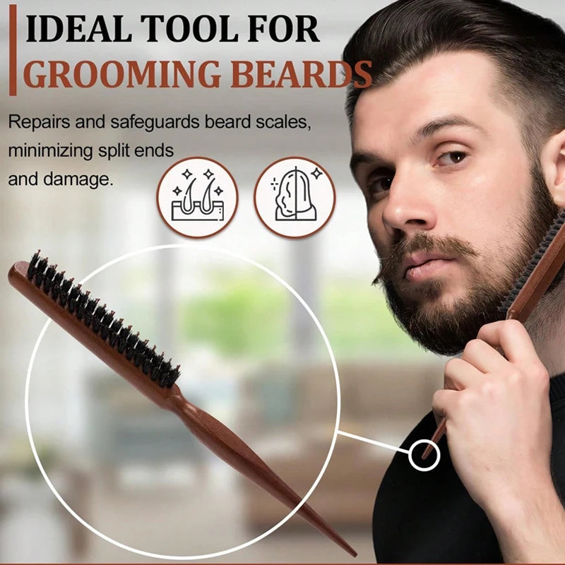 1/2pcs Premium Bristle Hairbrush with Wooden Handle-Reduces Frizz and Static- Scalp Massage Bristle Brush Set for All Hair Types
