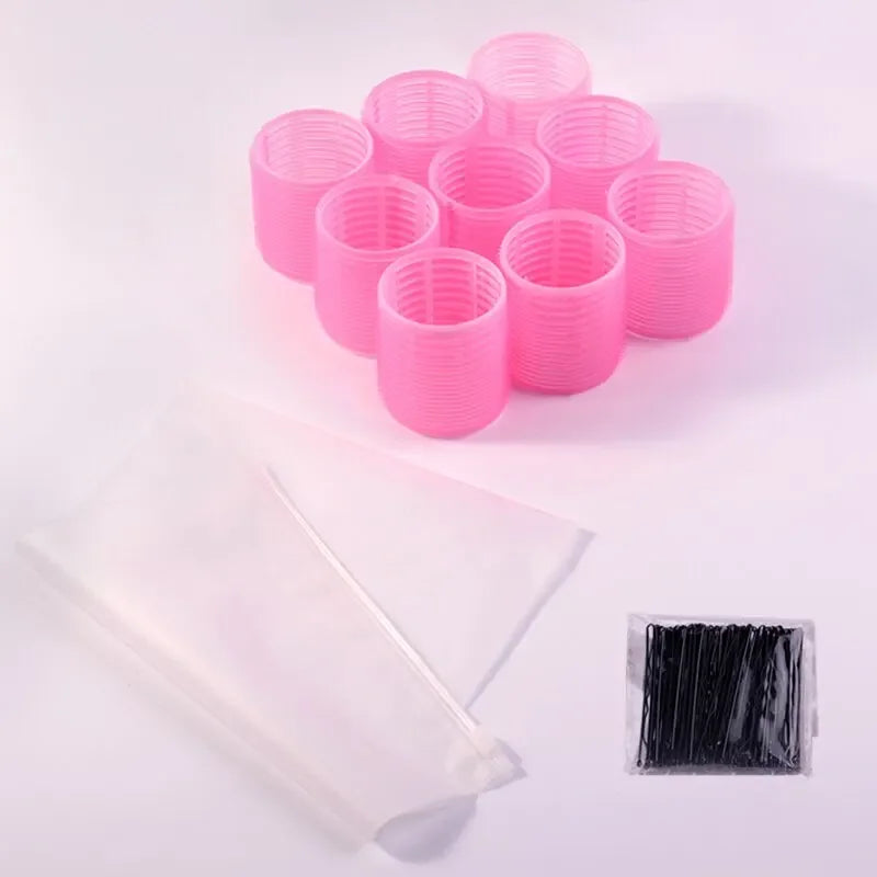 Hot Selling 9Pcs Pink Nylon Plastic Hair Rollers Set DIY Hairdressing Tools 3Sizes No Heat Self Grip Hair Roller Curlers