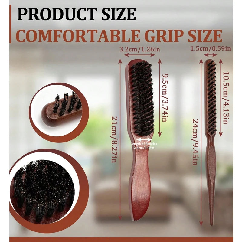 1/2pcs Premium Bristle Hairbrush with Wooden Handle-Reduces Frizz and Static- Scalp Massage Bristle Brush Set for All Hair Types