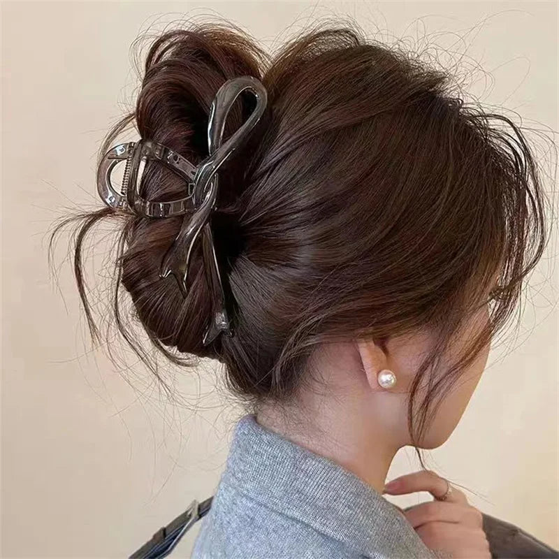 13cm Acrylic Ribbon Bow Hair Claws Crab Hair Clips Glossy Barrettes Headwear Hairpins Shark Ponytail For Women Hair Accessories