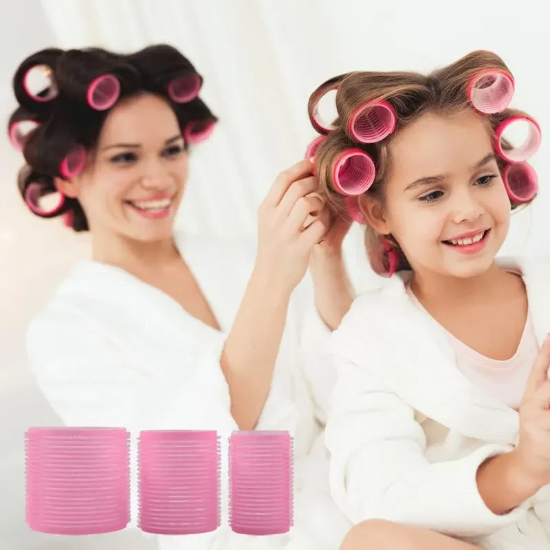 Hot Selling 9Pcs Pink Nylon Plastic Hair Rollers Set DIY Hairdressing Tools 3Sizes No Heat Self Grip Hair Roller Curlers