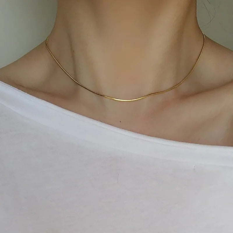 Exquisite Gold Plated Stainless Steel Thin Chain Necklace for Women Simple Style Clavicle Chain Female Jewelry