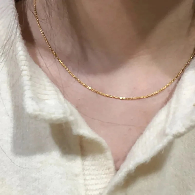 Exquisite Gold Plated Stainless Steel Thin Chain Necklace for Women Simple Style Clavicle Chain Female Jewelry
